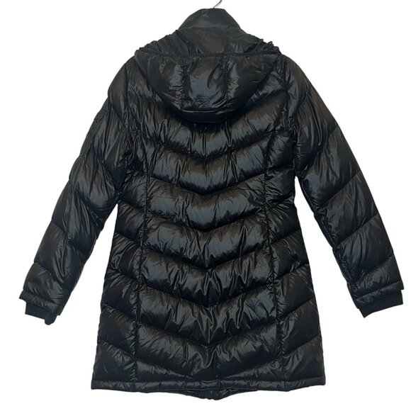 Andrew Marc Women’s Long Jacket Lightweight Hooded Down Quilted Black Medium - Picture 3 of 16